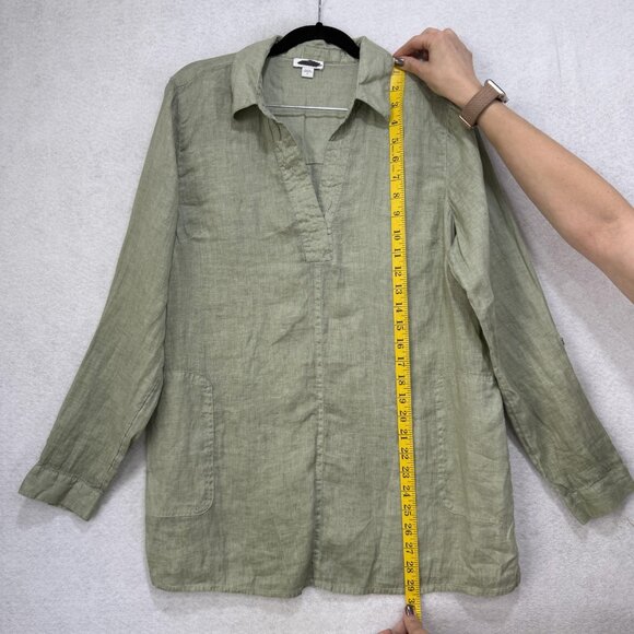J jill Linen Tunic Shirt Womens Medium Sage Green Popover Long Sleeve Roll tab - Picture 3 of 11
